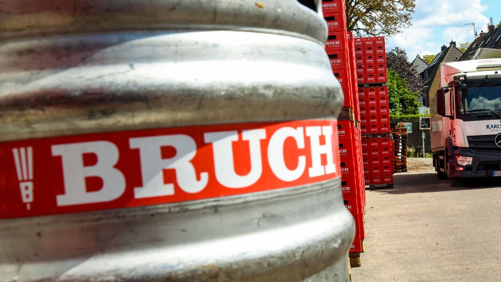 Logo der Bruch-Brauerei aus Saarbrücken auf einem Bierfass