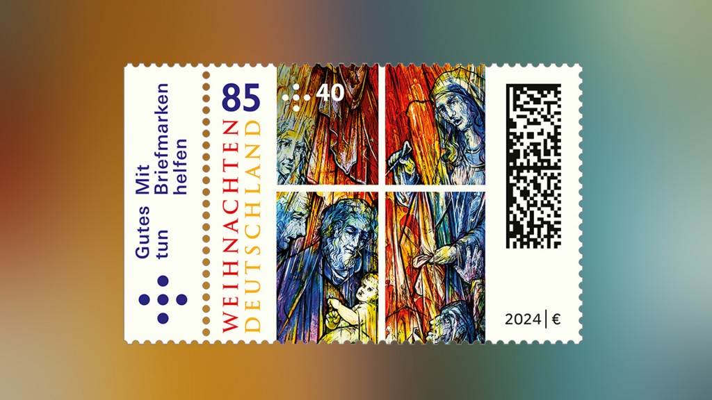 Die Weihnachtsbriefmarke mit Tholeyer Richter-Fenster als Motiv