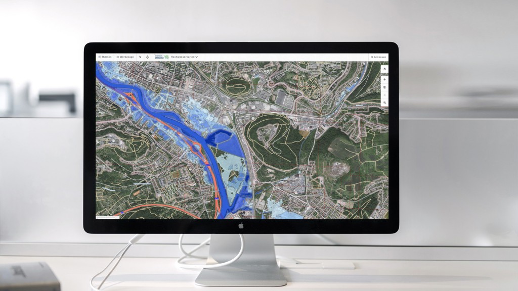 Hochwassergefahrenkarte Saarland. Ausschnitt auf einem Laptop