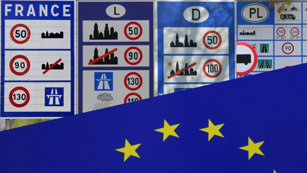 Verkehrsschilder an der Grenze zu Deutschland, Frankreich, Luxemburg, Polen