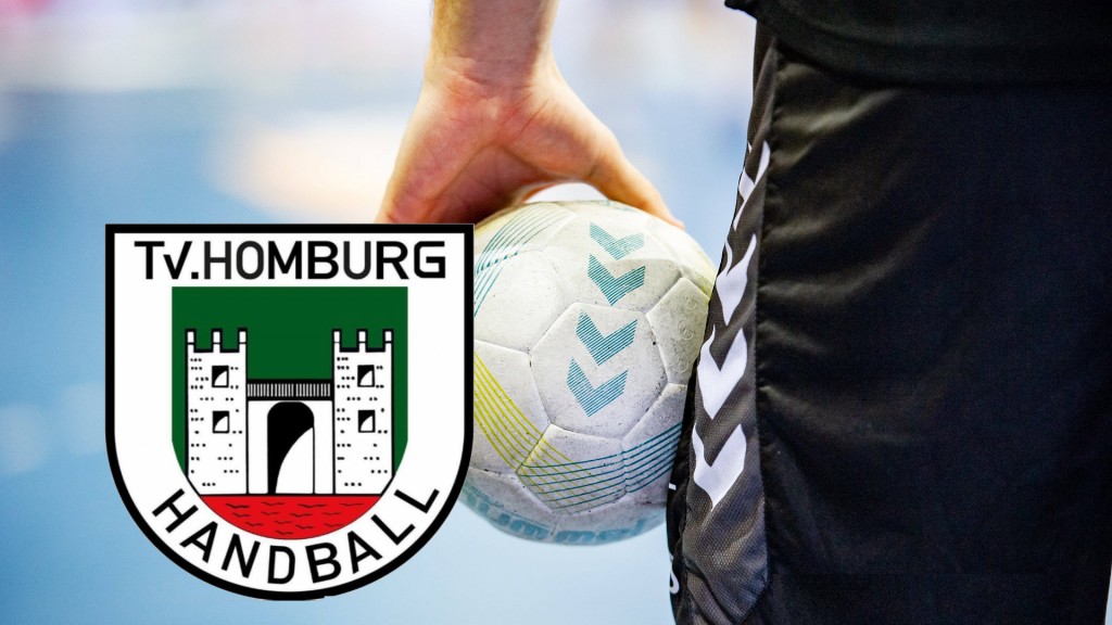 Bildcollage: Ein Handballspieler hält den Ball in der Hand. Daneben das Logo des TV Homburg.