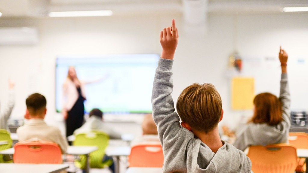 Foto: Schülerinnen und Schüler melden sich im Unterricht