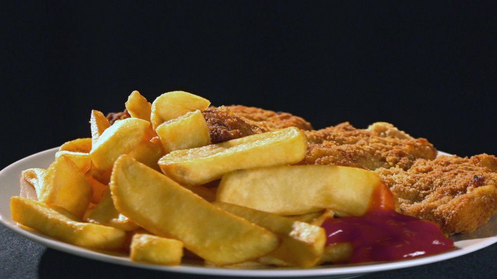 Kinderteller: Schnitzel, Pommes Frites mit Ketchup