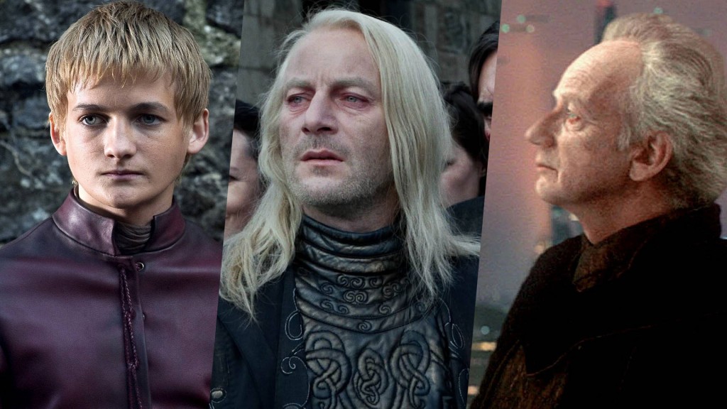 Foto: Jack Gleeson, Jason Isaacs und Ian McDiarmid in ihren Filmrollen in Game Of Thrones, Harry Potter und Star Wars