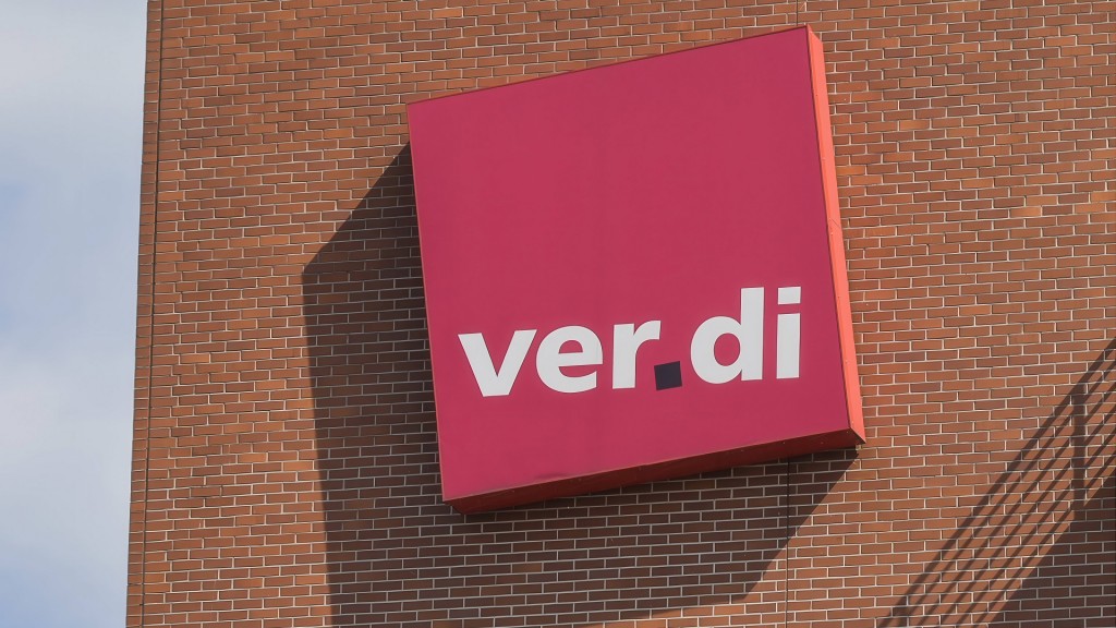 Das Logo der Gewerkschaft Verdi an einer Geschäftsstelle