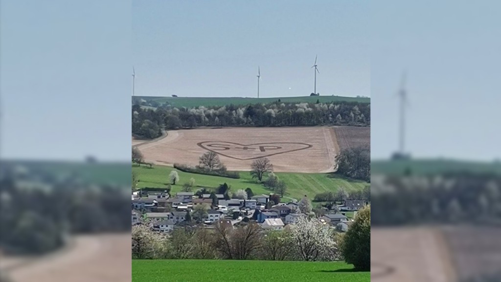 Herz mit S+P das in ein Feld gemäht wurde