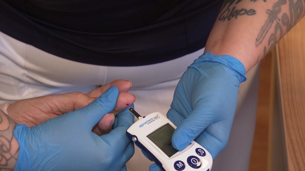 Foto: Pflegekraft misst die Blutzuckerwerte einer Patientin