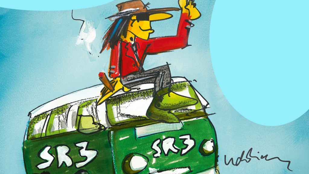 Ausschnitt aus dem Plakat, das Udo Lindenberg für SR 3 mit dem GuMo-Mobil gemalt hatte