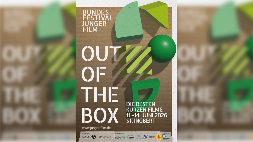 Plakat zum Bundesfestival junger Film 2026 mit dem Motto: Out of the box