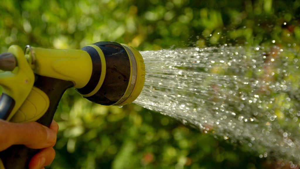 Wasser aus Gartenschlauch bewässert Sträucher