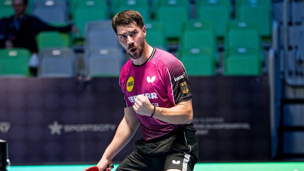 Foto: Patrick Franziska bei der EM in Slowenien - Jubel nach einem Sieg